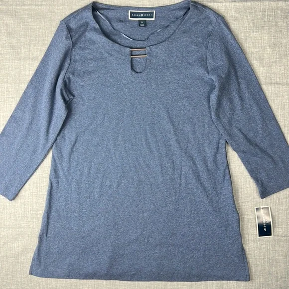 Heather Blue Splitneck Tunic Top Size Small - Picture 2 of 5